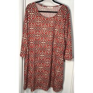 Jade by Jane‎ -Long Sleeved Red Dress w a Gothic Ironworks Pattern - Size 2XL